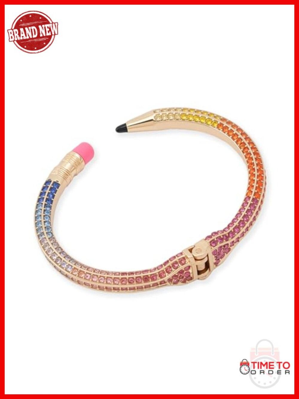 Cuff Bracelet Pencil Silhouette Pavé Hinge Closure Lightweight Back to School
